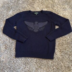 Lauren Ralph Lauren Eagle Embroidery Sweater Women's M Dark Blue Knit cotton